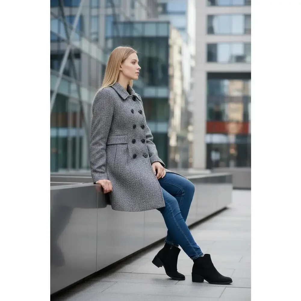 Needle & Thread Black & White Herringbone Wool Blend Coat, Size Small - Picture 2 of 5